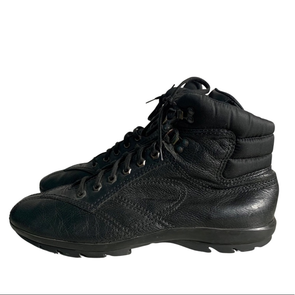 Prada Trainer Luxury Men’s Black Leather Nylon Lace Up High Top Sneakers Shoes